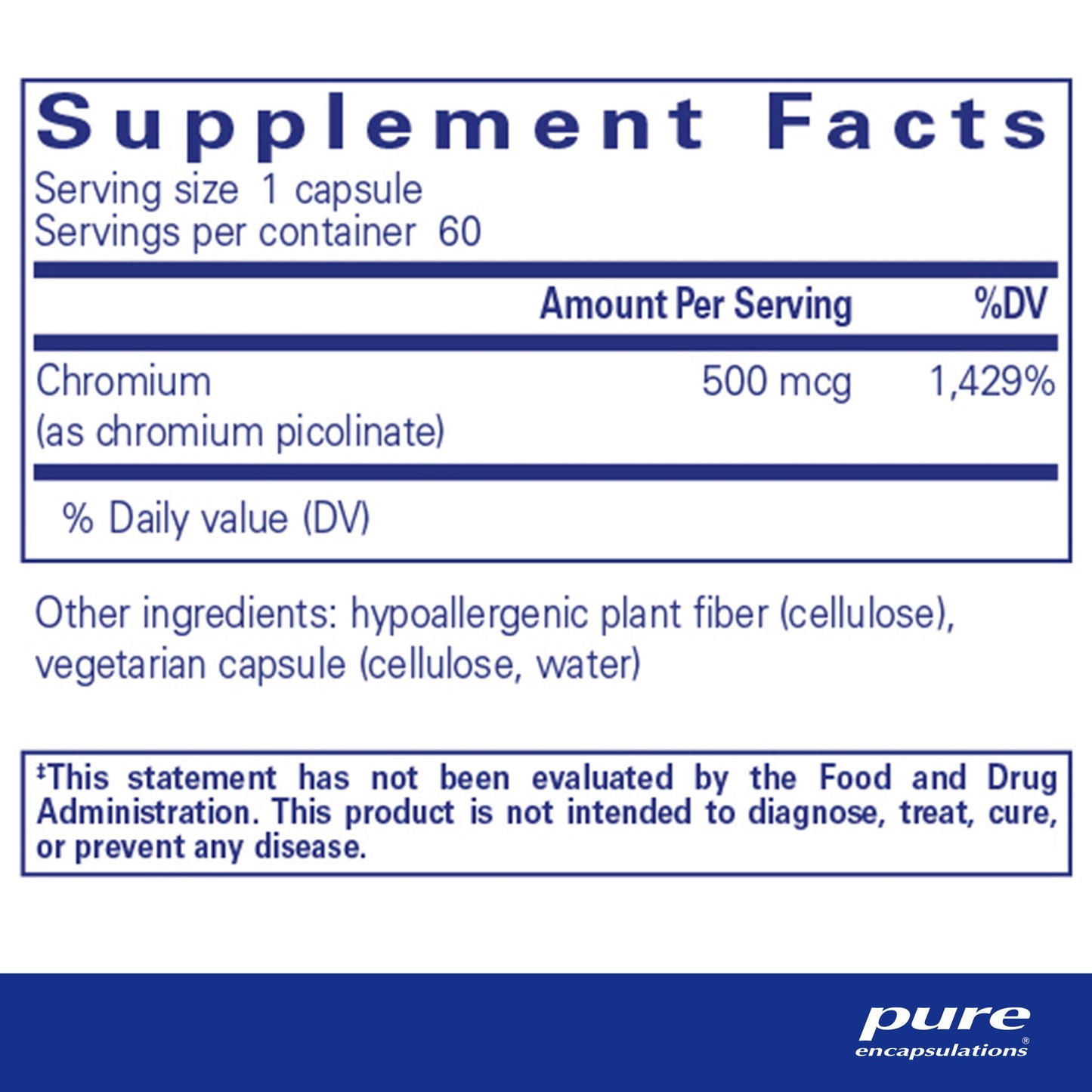 Chromium (picolinate) 500 mcg.